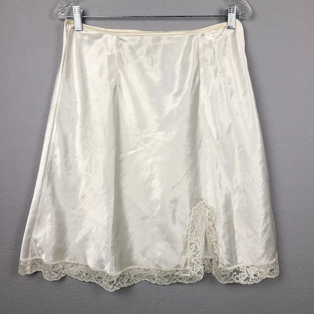 Vintage Victoria's Secret Gold Label Ivory Satin Lace Trim Half Slip Skirt Large